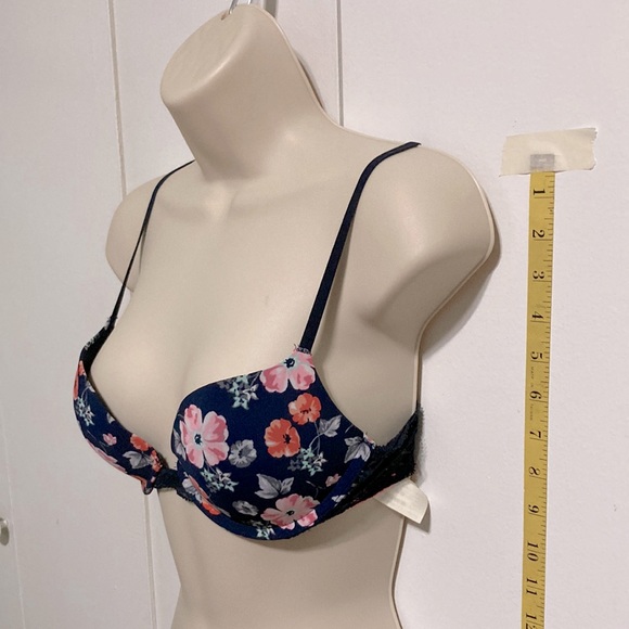 GILLY HICKS Floral Flowers Padded Push up Plunge Bra Navy Blue Pink Orange 34b - Picture 4 of 15